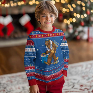 Funny Chanukah Bigfoot Menorah David Stars Hanukkah Ugly Sweater TS11 Blue Red Print Your Wear