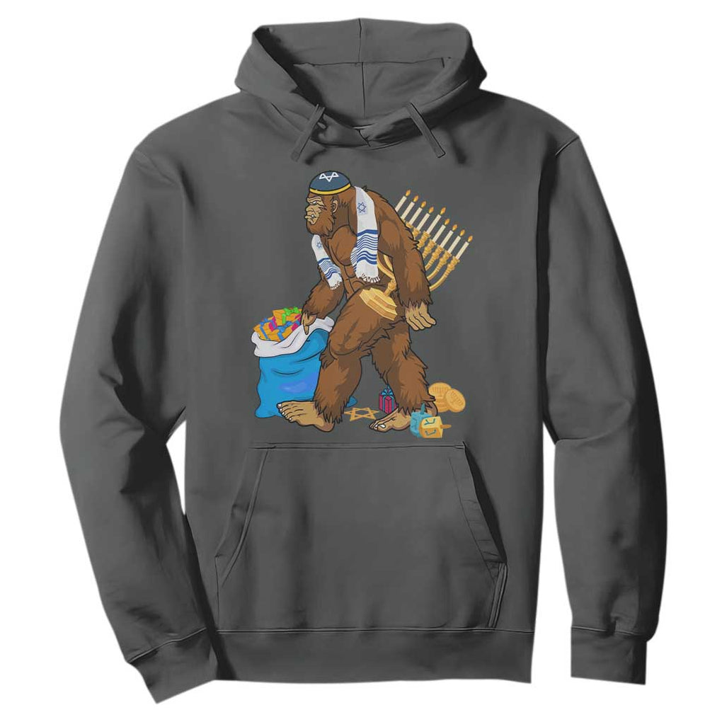 Funny Hanukkah Bigfoot Menorah David Stars Hoodie TS11 Dark Heather Print Your Wear