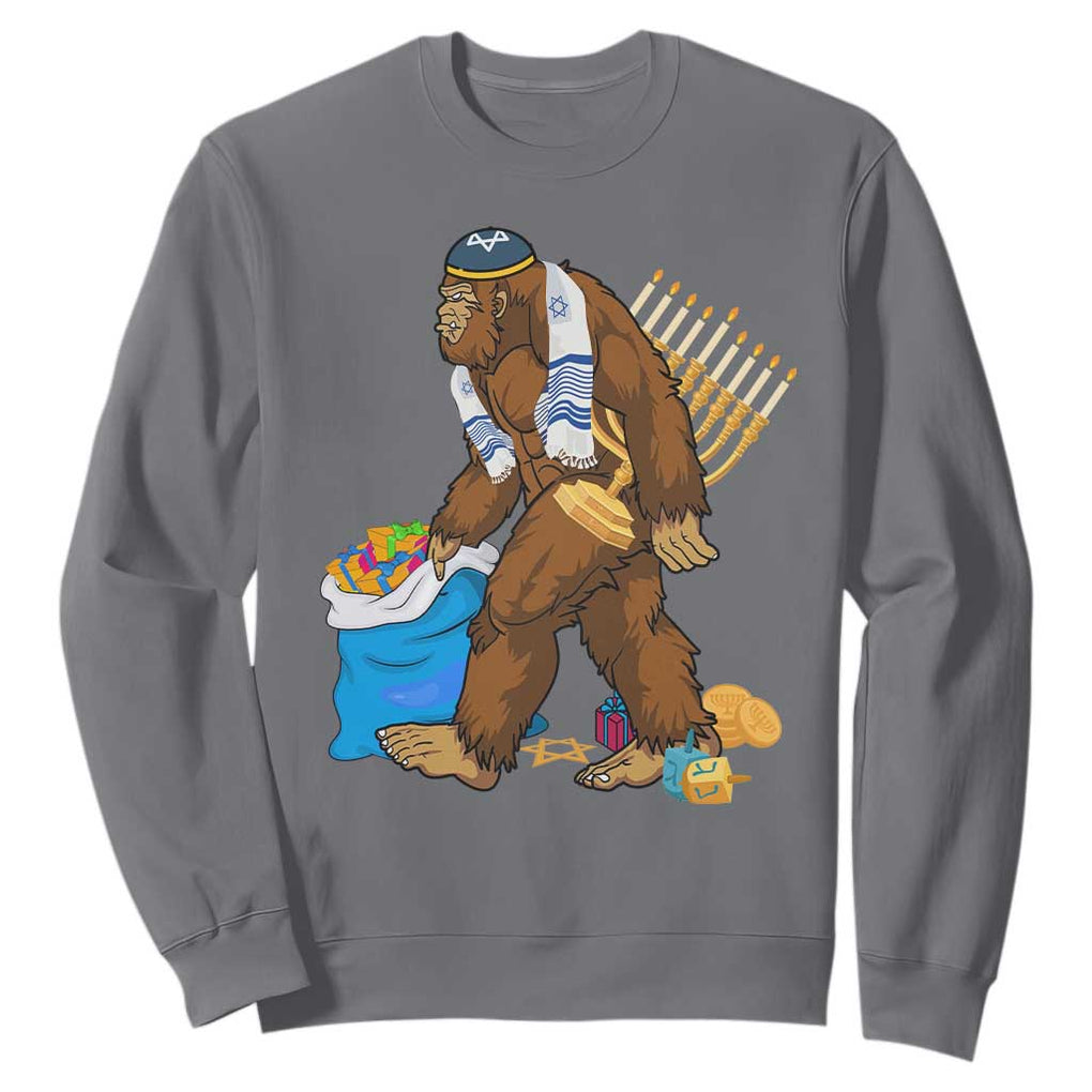 Funny Hanukkah Bigfoot Menorah David Stars Sweatshirt TS11 Charcoal Print Your Wear