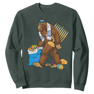 Funny Hanukkah Bigfoot Menorah David Stars Sweatshirt TS11 Dark Forest Green Print Your Wear