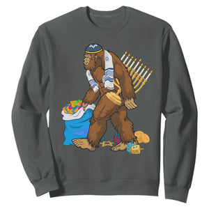 Funny Hanukkah Bigfoot Menorah David Stars Sweatshirt TS11 Dark Heather Print Your Wear