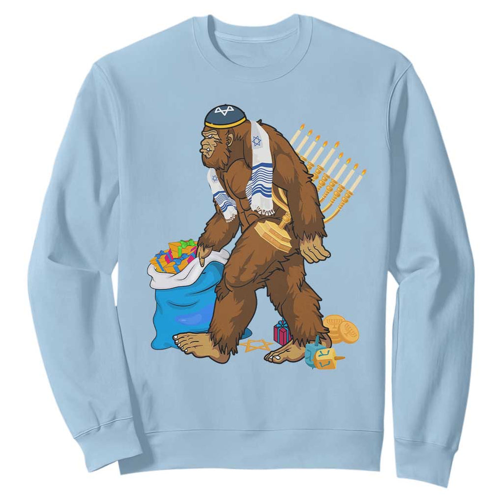 Funny Hanukkah Bigfoot Menorah David Stars Sweatshirt TS11 Light Blue Print Your Wear