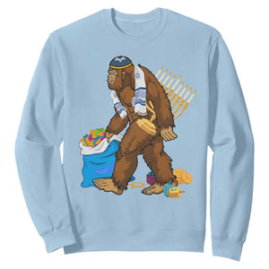 Funny Hanukkah Bigfoot Menorah David Stars Sweatshirt TS11 Light Blue Print Your Wear