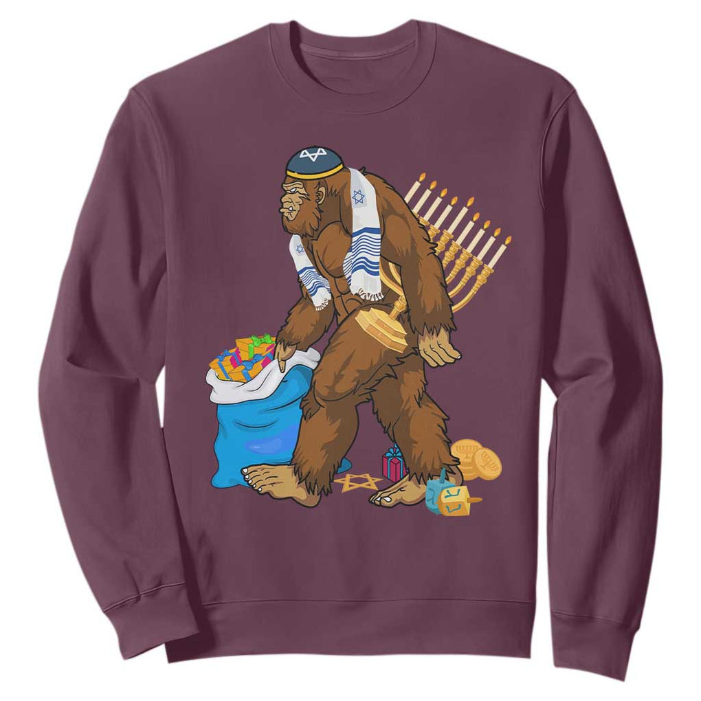 Funny Hanukkah Bigfoot Menorah David Stars Sweatshirt TS11 Maroon Print Your Wear