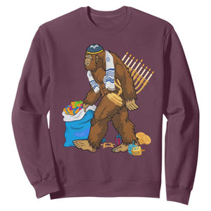 Funny Hanukkah Bigfoot Menorah David Stars Sweatshirt TS11 Maroon Print Your Wear