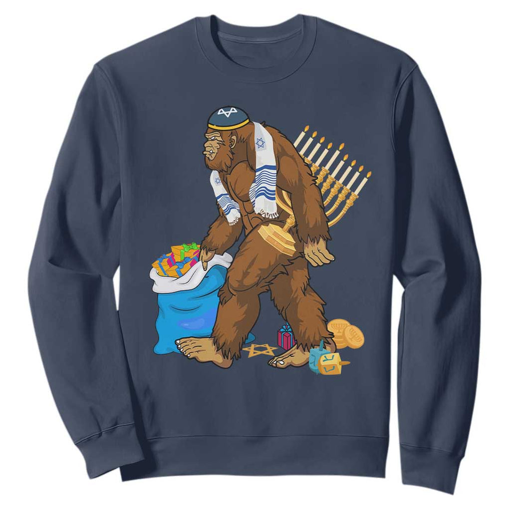 Funny Hanukkah Bigfoot Menorah David Stars Sweatshirt TS11 Navy Print Your Wear