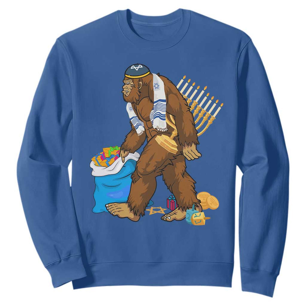 Funny Hanukkah Bigfoot Menorah David Stars Sweatshirt TS11 Royal Blue Print Your Wear