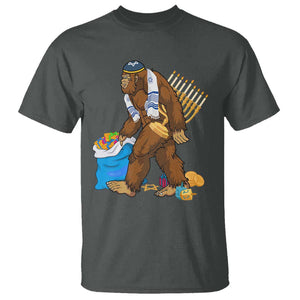 Funny Hanukkah Bigfoot Menorah David Stars T Shirt TS11 Dark Heather Print Your Wear
