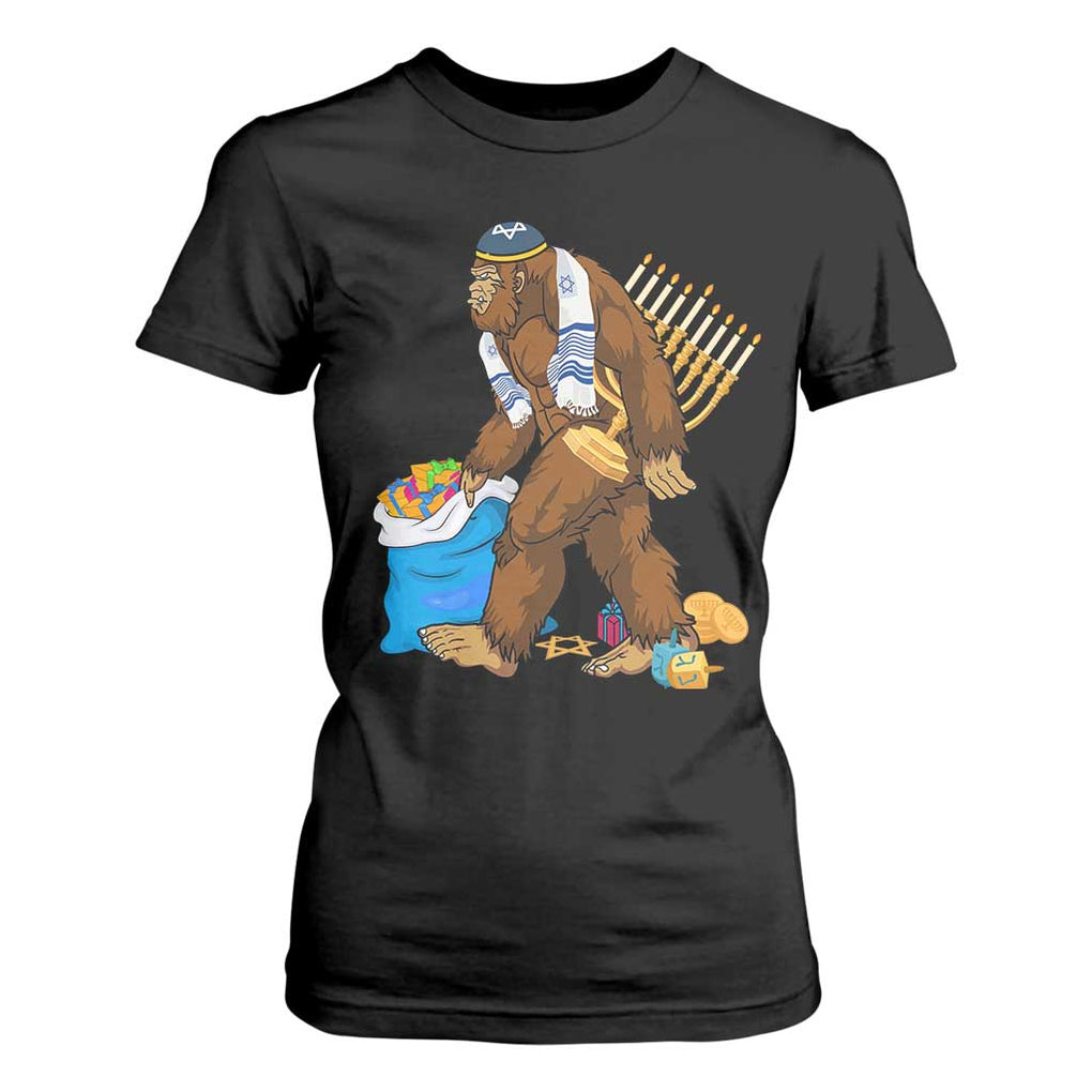 Funny Hanukkah Bigfoot Menorah David Stars T Shirt For Women TS11 Black Print Your Wear
