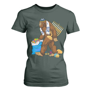 Funny Hanukkah Bigfoot Menorah David Stars T Shirt For Women TS11 Dark Forest Green Print Your Wear