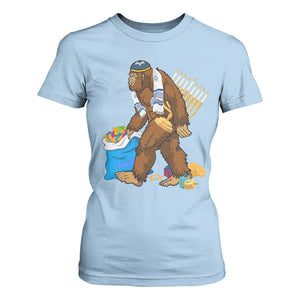 Funny Hanukkah Bigfoot Menorah David Stars T Shirt For Women TS11 Light Blue Print Your Wear