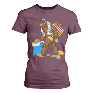 Funny Hanukkah Bigfoot Menorah David Stars T Shirt For Women TS11 Maroon Print Your Wear