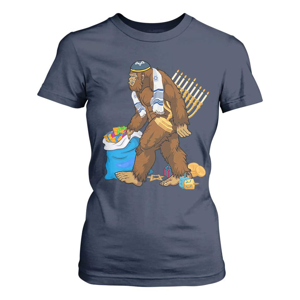 Funny Hanukkah Bigfoot Menorah David Stars T Shirt For Women TS11 Navy Print Your Wear