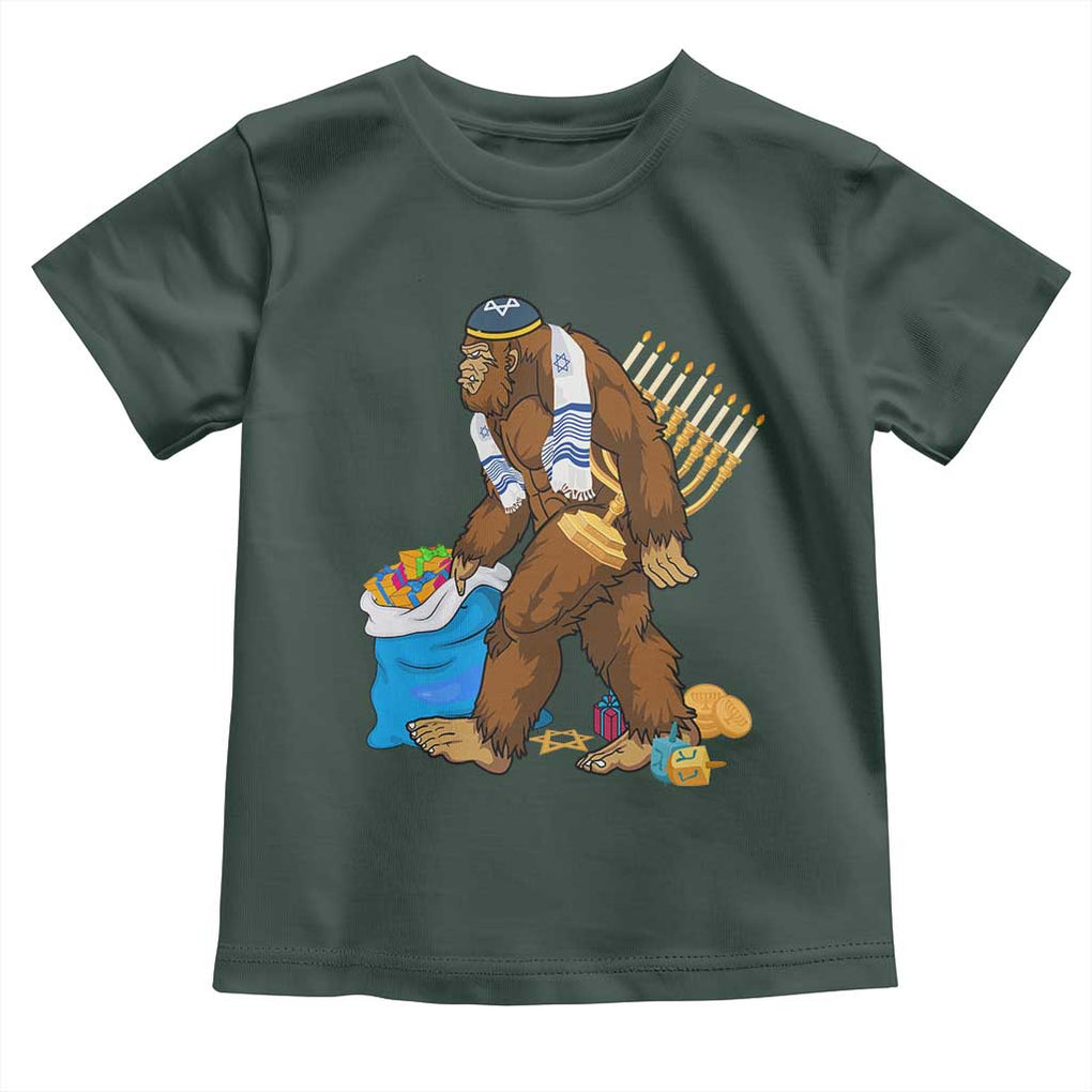 Funny Hanukkah Bigfoot Menorah David Stars Toddler T Shirt TS11 Dark Forest Green Print Your Wear