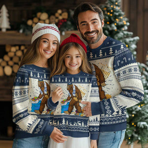 Funny Hanukkah Bigfoot Menorah David Stars Ugly Christmas Sweater TS11 Navy Print Your Wear
