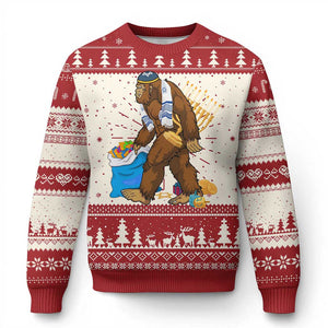 Funny Hanukkah Bigfoot Menorah David Stars Ugly Christmas Sweater TS11 Red Print Your Wear