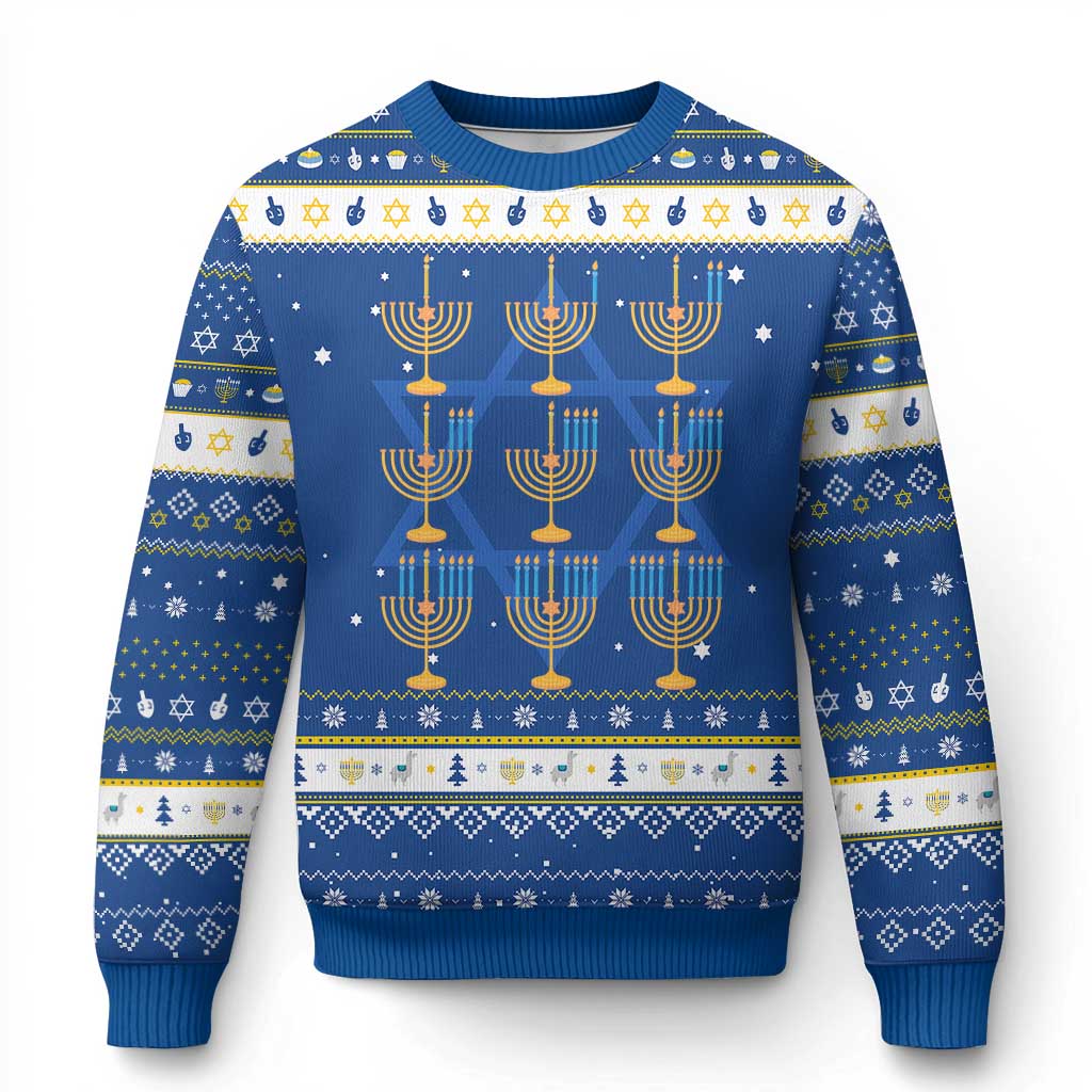 Funny Chanukah Menorah Chanukah Jewish Holiday Hanukkah Ugly Sweater TS11 Blue White Print Your Wear