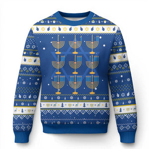 Funny Chanukah Menorah Chanukah Jewish Holiday Hanukkah Ugly Sweater TS11 Blue White Print Your Wear