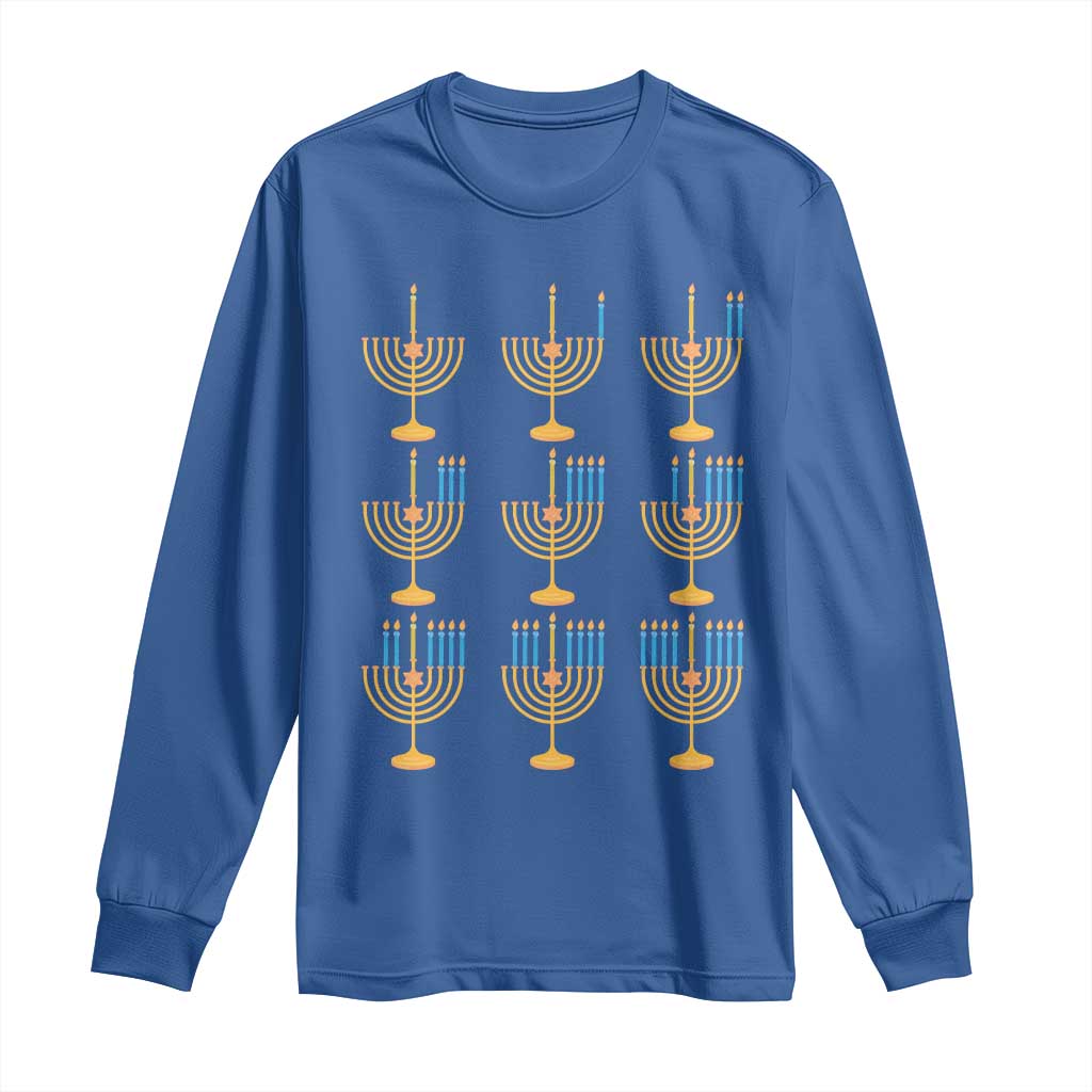 Funny Hanukkah Menorah Chanukah Jewish Holiday Long Sleeve Shirt TS11 Royal Blue Print Your Wear