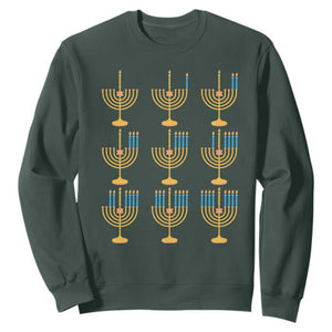 Funny Hanukkah Menorah Chanukah Jewish Holiday Sweatshirt TS11 Dark Forest Green Print Your Wear
