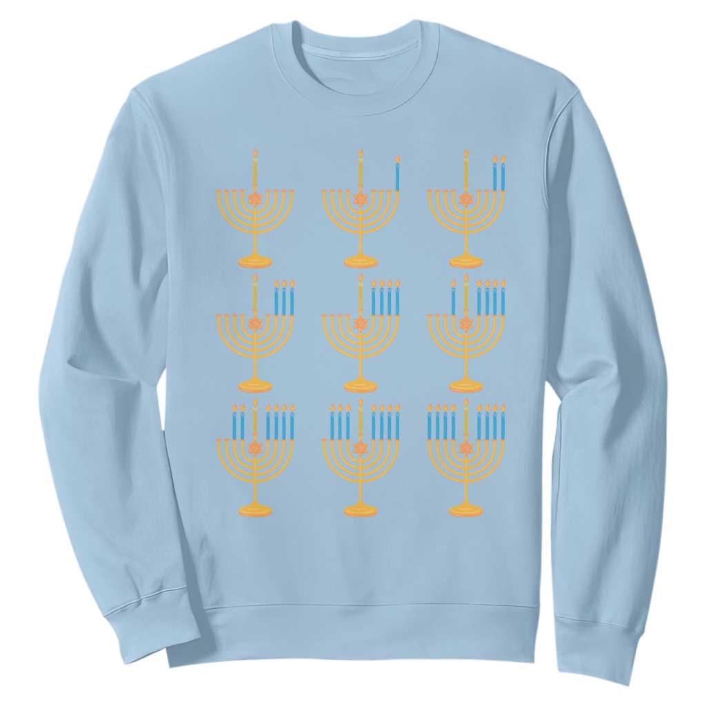 Funny Hanukkah Menorah Chanukah Jewish Holiday Sweatshirt TS11 Light Blue Print Your Wear