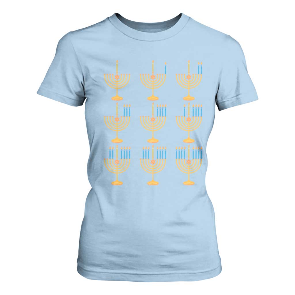 Funny Hanukkah Menorah Chanukah Jewish Holiday T Shirt For Women TS11 Light Blue Print Your Wear
