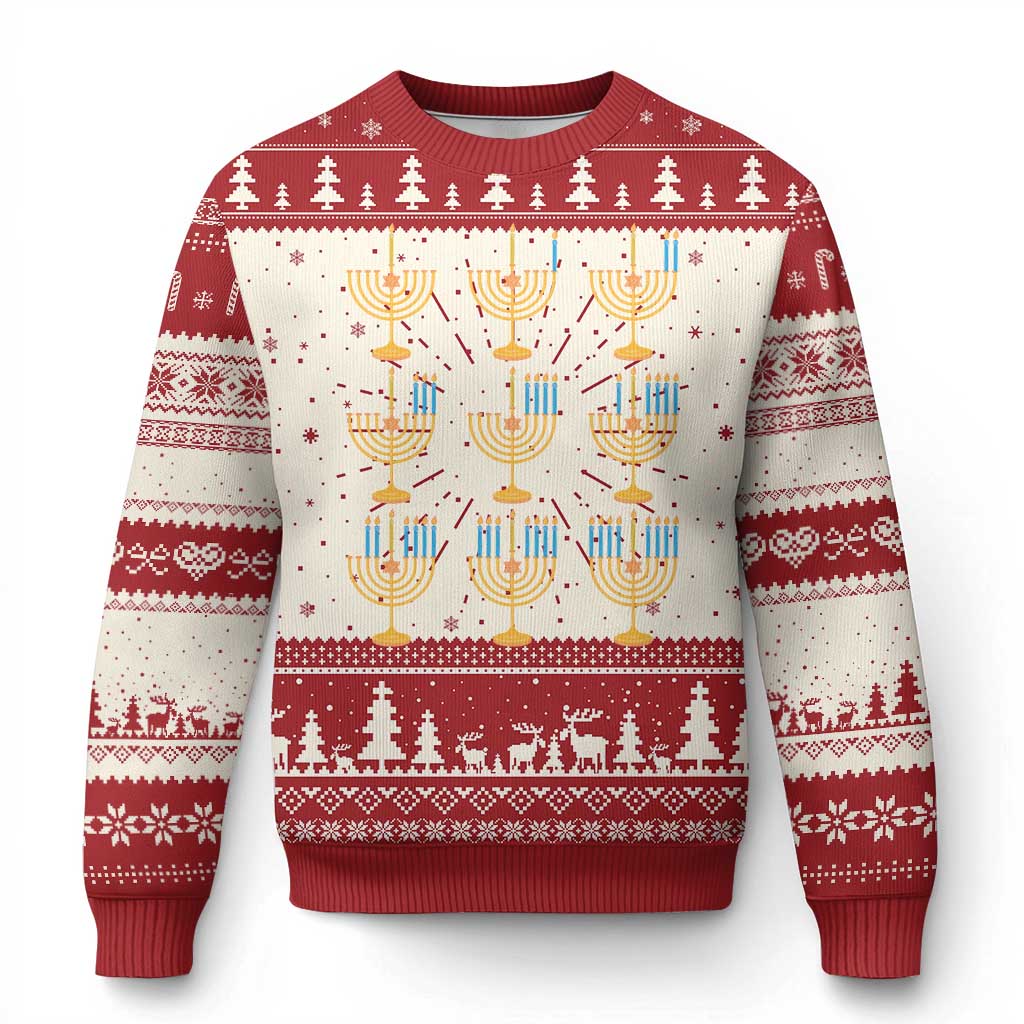 Funny Hanukkah Menorah Chanukah Jewish Holiday Ugly Christmas Sweater TS11 Red Print Your Wear