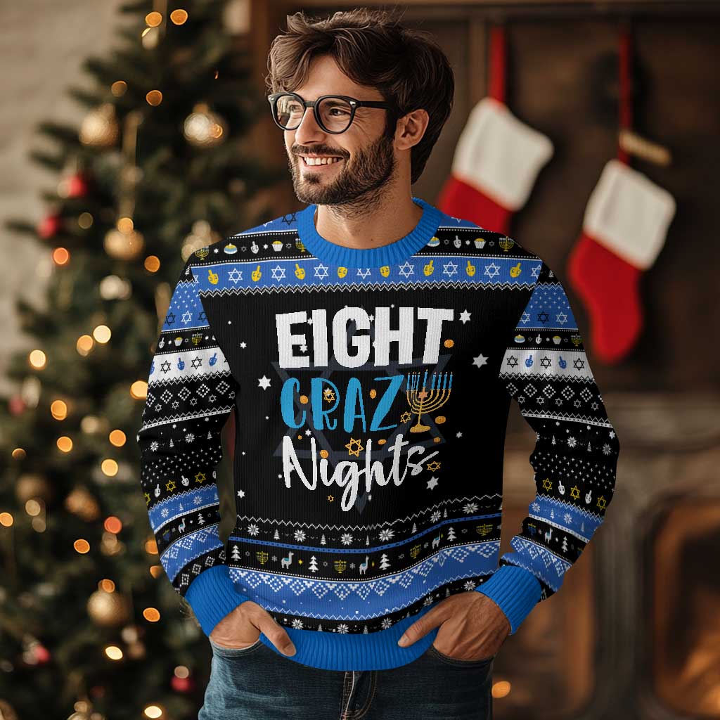 Funny Chanukah Eight Crazy Nights Hanukkah Ugly Sweater Menorah David Stars TS11 Black Blue Print Your Wear