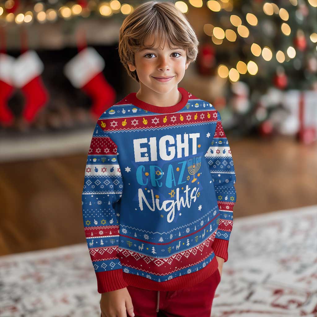 Funny Chanukah Eight Crazy Nights Hanukkah Ugly Sweater Menorah David Stars TS11 Blue Red Print Your Wear