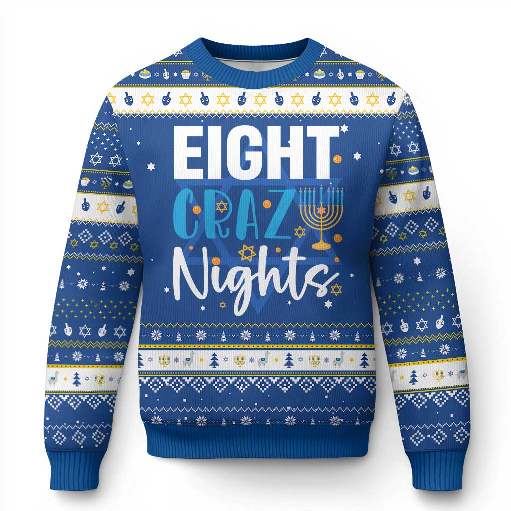 Funny Chanukah Eight Crazy Nights Hanukkah Ugly Sweater Menorah David Stars TS11 Blue White Print Your Wear