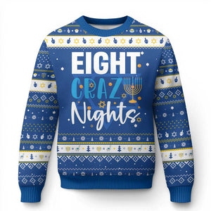 Funny Chanukah Eight Crazy Nights Hanukkah Ugly Sweater Menorah David Stars TS11 Blue White Print Your Wear
