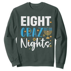 Funny Hanukkah Eight Crazy Nights Sweatshirt Menorah David Stars TS11 Dark Forest Green Print Your Wear