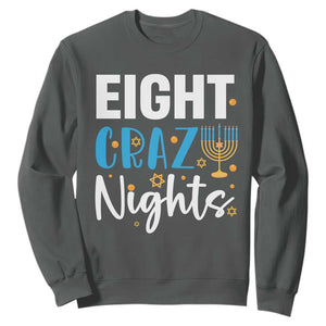 Funny Hanukkah Eight Crazy Nights Sweatshirt Menorah David Stars TS11 Dark Heather Print Your Wear