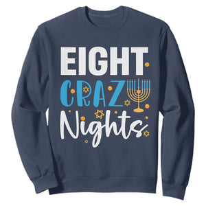 Funny Hanukkah Eight Crazy Nights Sweatshirt Menorah David Stars TS11 Navy Print Your Wear