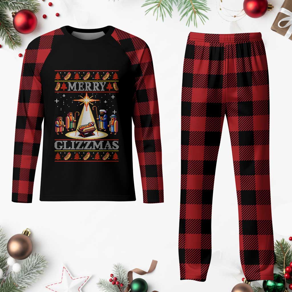 Funny Merry Glizzmas Plaid Pajama Set Hot Dog Xmas Nativity Scene TS11 Buffalo Plaid Print Your Wear