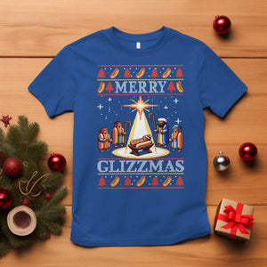 Funny Merry Glizzmas T Shirt Hot Dog Christmas Nativity Scene TS11 Royal Blue Print Your Wear