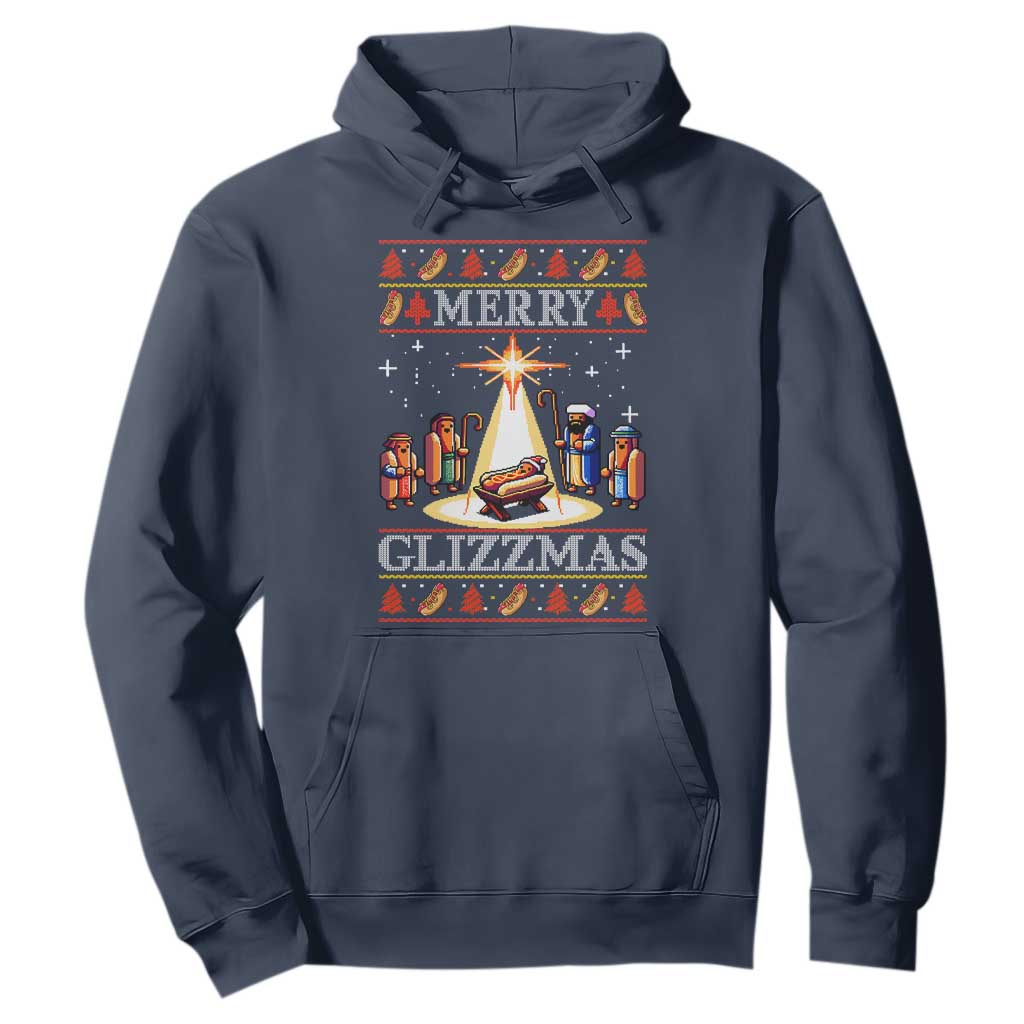 Funny Merry Glizzmas Hoodie Hot Dog Christmas Nativity Scene TS11 Navy Print Your Wear