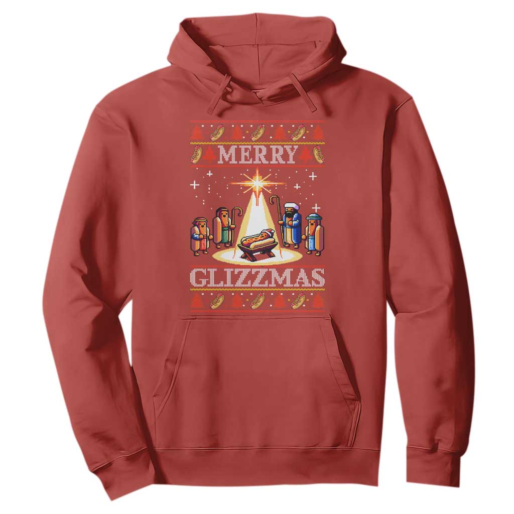 Funny Merry Glizzmas Hoodie Hot Dog Christmas Nativity Scene TS11 Red Print Your Wear