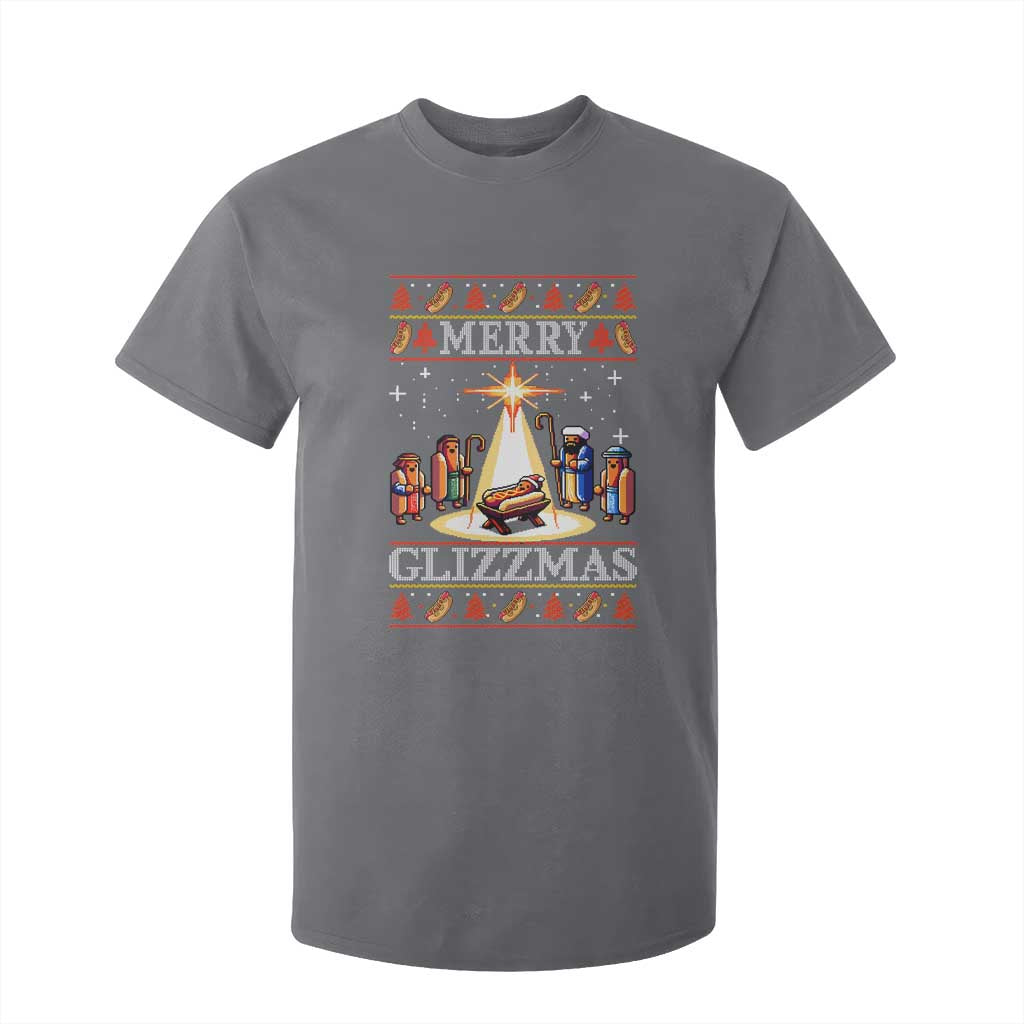 Funny Merry Glizzmas T Shirt For Kid Hot Dog Christmas Nativity Scene TS11 Charcoal Print Your Wear