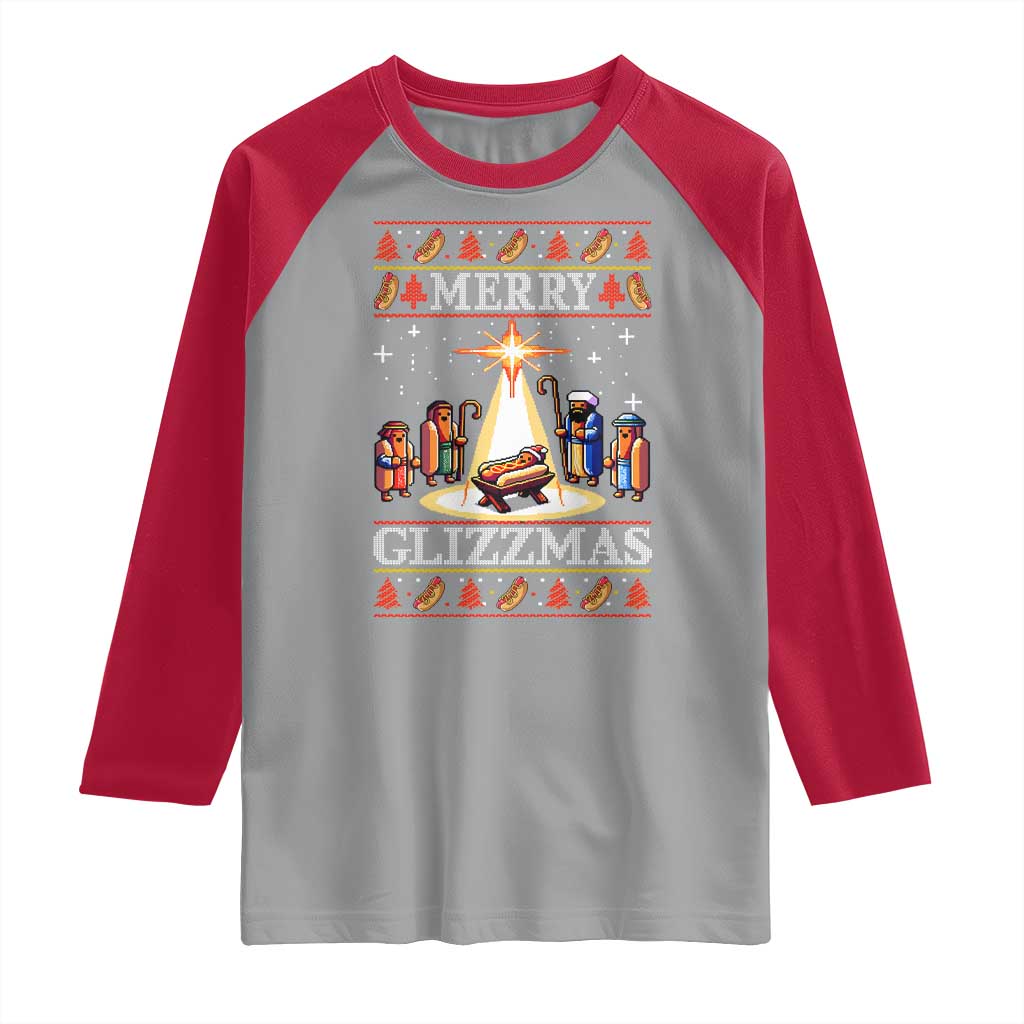 Funny Merry Glizzmas Raglan Shirt Hot Dog Christmas Nativity Scene TS11 Sport Gray Red Print Your Wear
