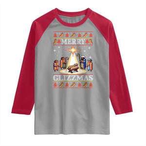 Funny Merry Glizzmas Raglan Shirt Hot Dog Christmas Nativity Scene TS11 Sport Gray Red Print Your Wear