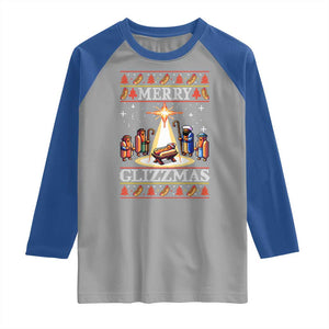 Funny Merry Glizzmas Raglan Shirt Hot Dog Christmas Nativity Scene TS11 Sport Gray Royal Print Your Wear