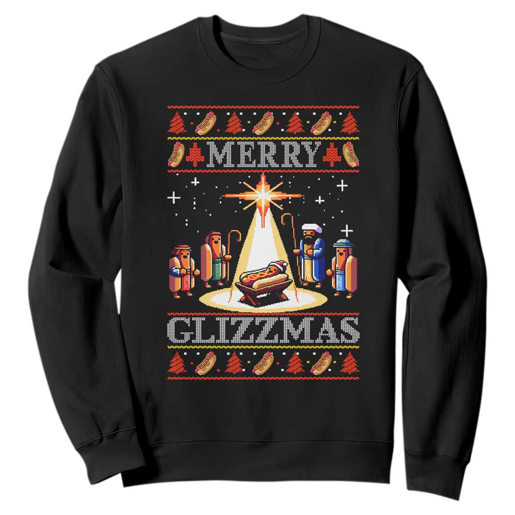 Funny Merry Glizzmas Sweatshirt Hot Dog Christmas Nativity Scene TS11 Black Print Your Wear
