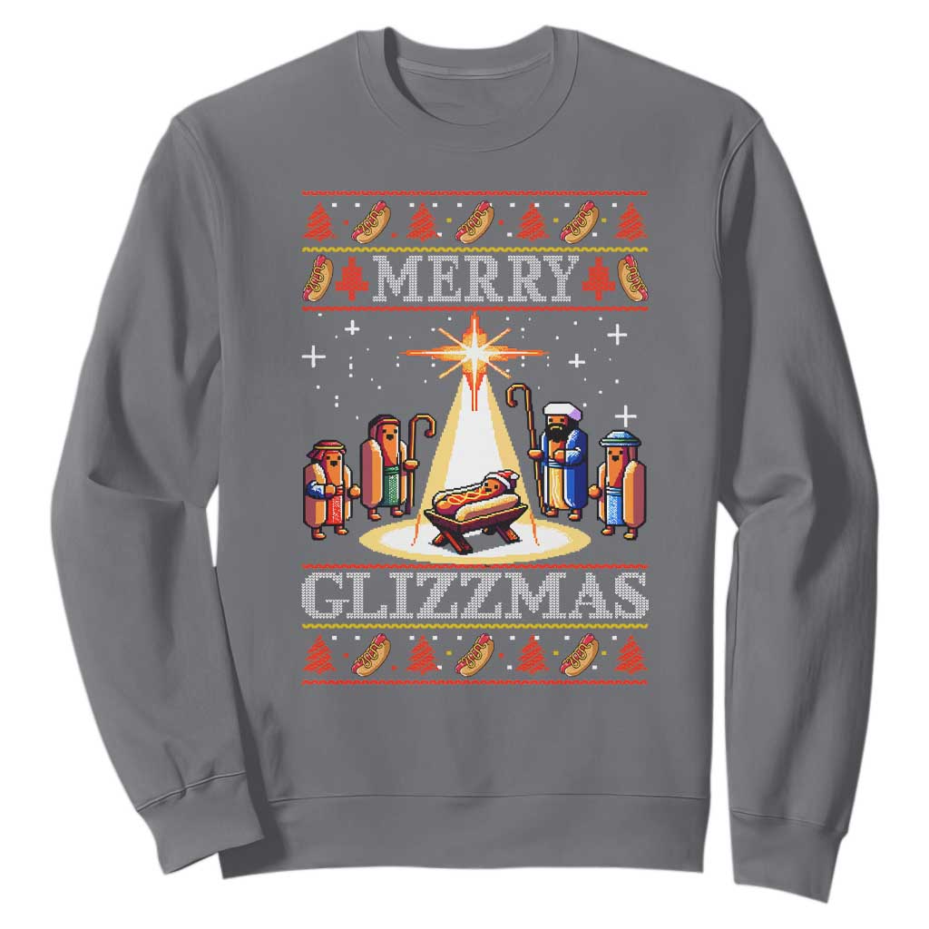 Funny Merry Glizzmas Sweatshirt Hot Dog Christmas Nativity Scene TS11 Charcoal Print Your Wear