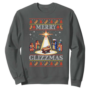 Funny Merry Glizzmas Sweatshirt Hot Dog Christmas Nativity Scene TS11 Dark Heather Print Your Wear