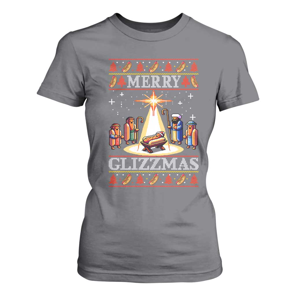 Funny Merry Glizzmas T Shirt For Women Hot Dog Christmas Nativity Scene TS11 Charcoal Print Your Wear