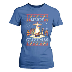 Funny Merry Glizzmas T Shirt For Women Hot Dog Christmas Nativity Scene TS11 Royal Blue Print Your Wear
