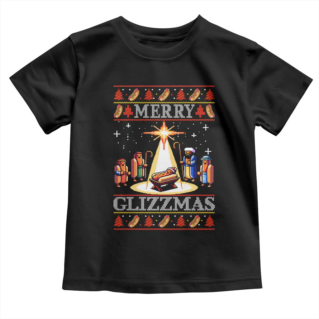 Funny Merry Glizzmas Toddler T Shirt Hot Dog Christmas Nativity Scene TS11 Black Print Your Wear