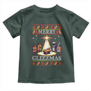 Funny Merry Glizzmas Toddler T Shirt Hot Dog Christmas Nativity Scene TS11 Dark Forest Green Print Your Wear