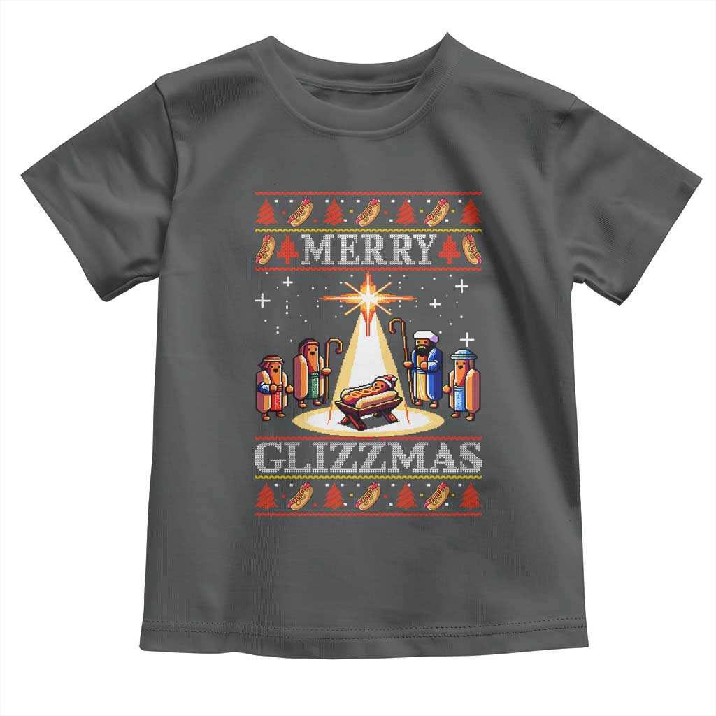 Funny Merry Glizzmas Toddler T Shirt Hot Dog Christmas Nativity Scene TS11 Dark Heather Print Your Wear